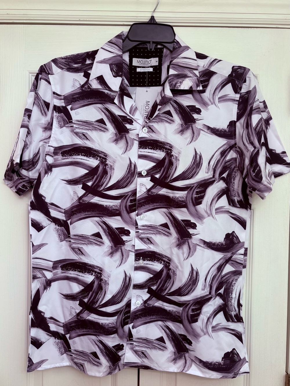 Super Stretch Men's Black & White Brushstroke Short-Sleeve Button-Down Shirt